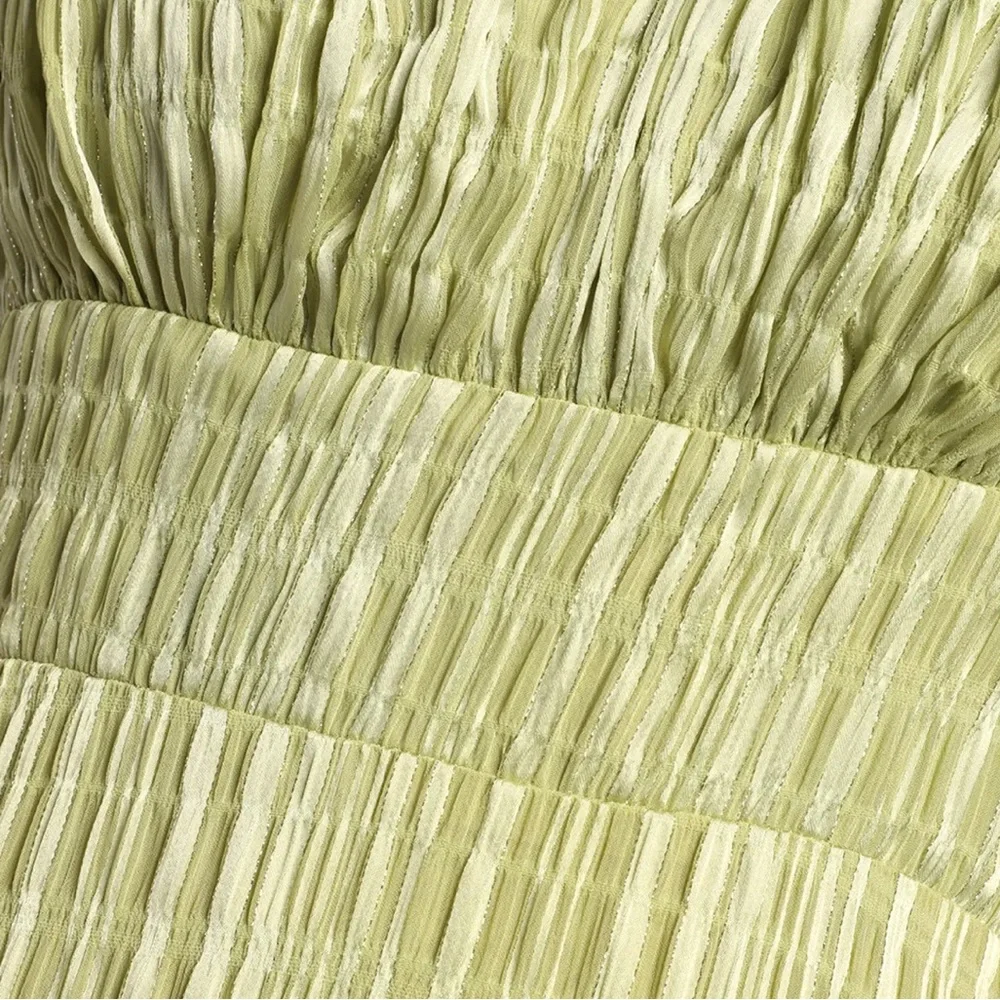 NWT Lulus Sage Green Crinkle Midi Dress - Picture 6 of 6